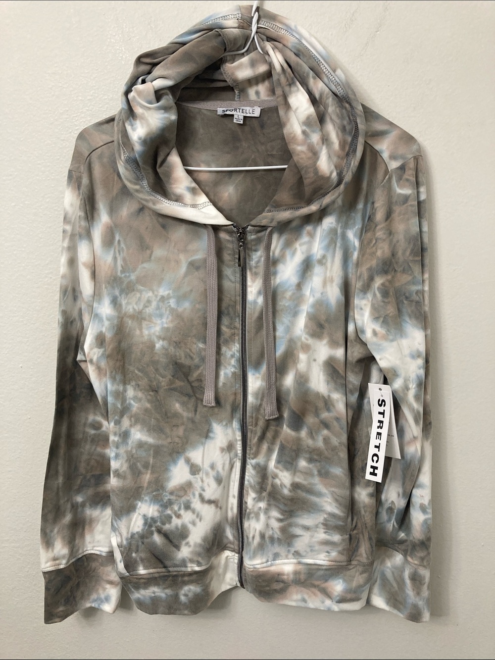 Sportelle Tie-Dye Zip Hoodie in Taupe, White & Light Blue